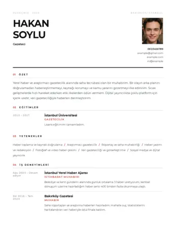 Gazeteci CV Örnekleri cv indir